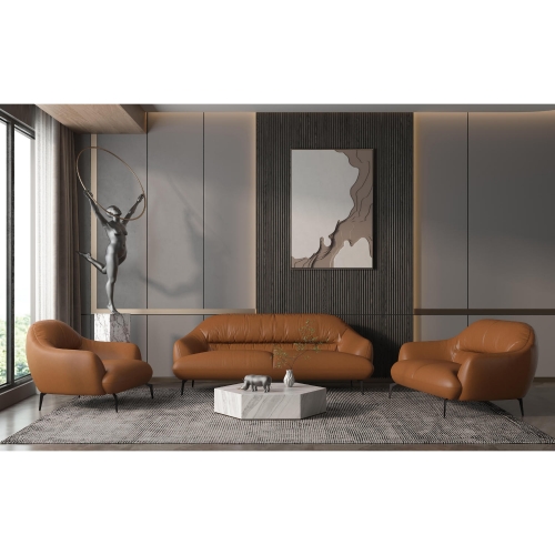 Leonia Sofa in Cognac Brown Leather & Metal